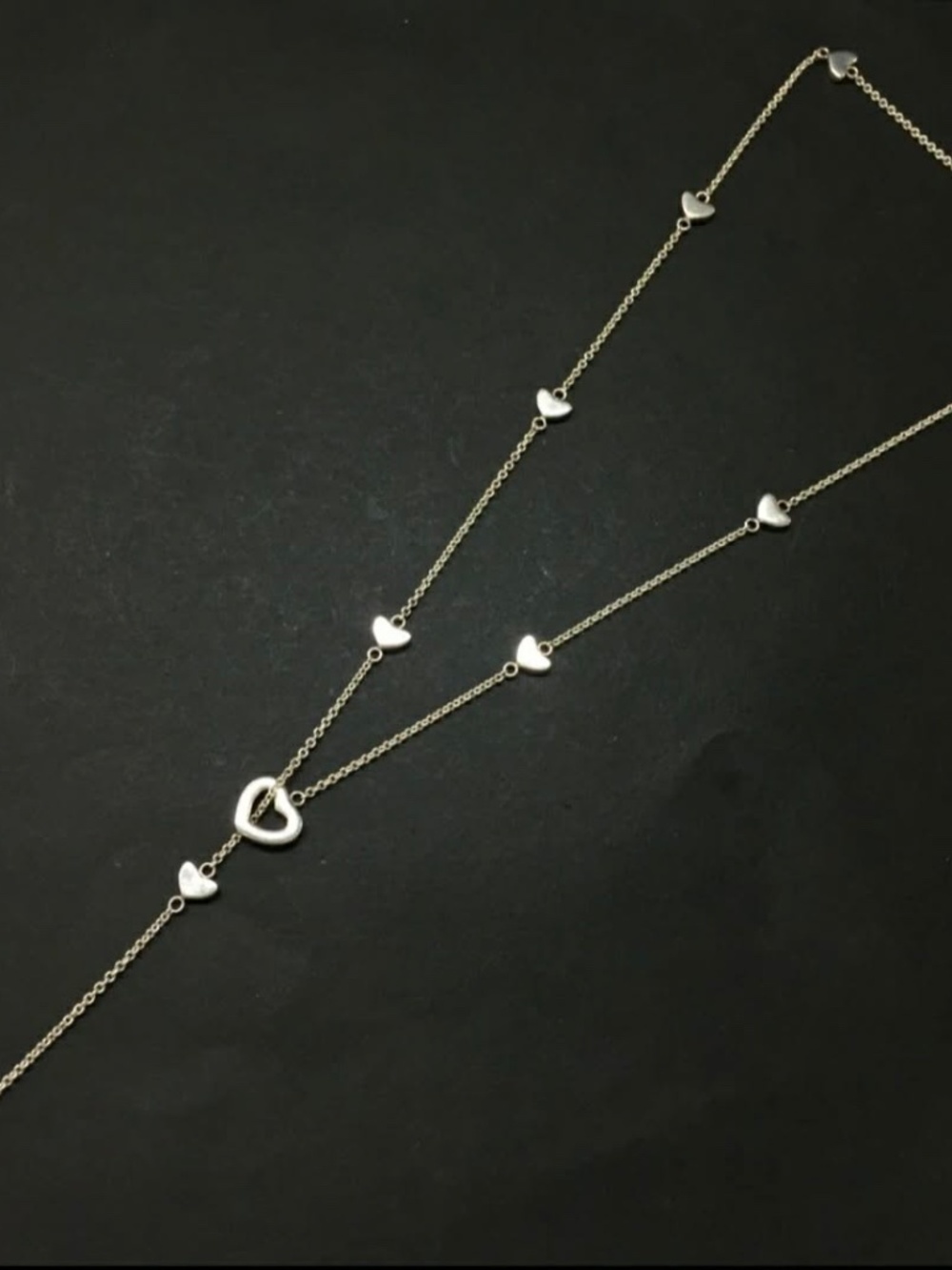 Tiffany & Co. Timeless 925 Sterling Silver Heart Charm Lariat Necklace 19.5 in - Picture 3 of 8